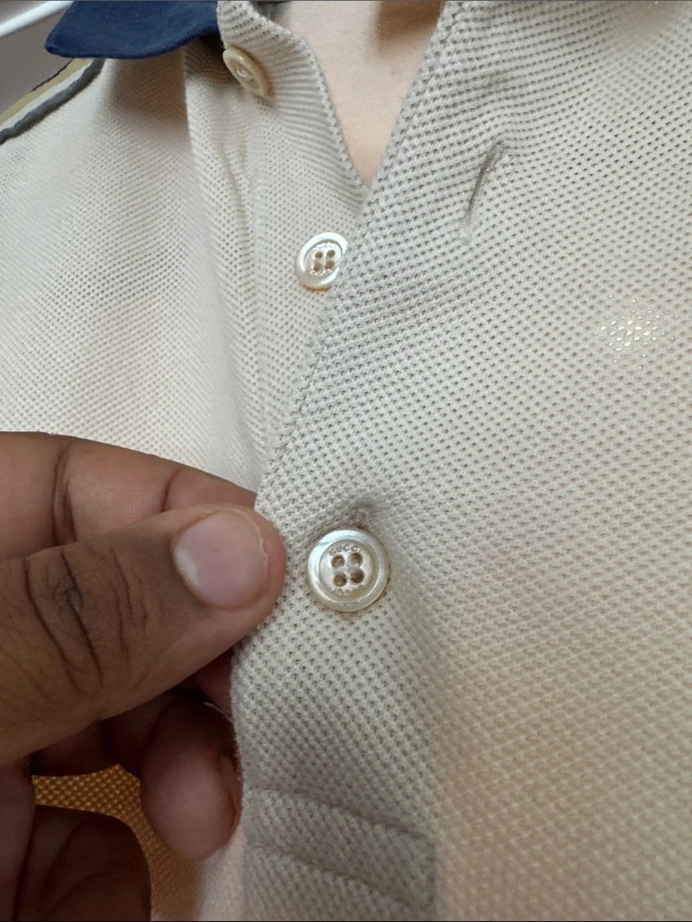 Gucci Pale Blue Polo with Navy Contrast Collar and Logo Tape